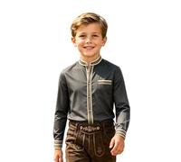 Generisch Camicia a righe a maniche lunghe con colletto alto, casual, versatile, per tutti i giorni, abbigliamento classico per bambini, grigio scuro-g., 5-6 Anni