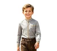 Generisch Camicia a righe a maniche lunghe con colletto alto, casual, versatile, per tutti i giorni, abbigliamento classico per bambini, grigio chiaro-g, 7-8 Anni