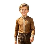 Generisch Camicia a righe a maniche lunghe con colletto alto, casual, versatile, per tutti i giorni, abbigliamento classico per bambini, Khaki-g., 13-14 Anni