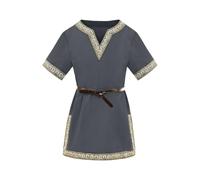 Generisch Camicia a tunica medievale con scollo a V, maniche corte, vestibilità ampia per la primavera, ideale per la vita quotidiana e la scuola, taglie da 3 a 12 anni, grigio scuro, 4-5 Anni