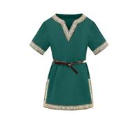Generisch Camicia a tunica medievale da ragazzo con scollo a V e maniche corte per il tempo libero, vestibilità larga, top primaverile ed estivo per bambini dai 3 ai 12 anni, verde, 8-9 Anni