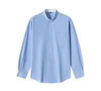 Generisch Camicia bianca da uomo in mussola, camicia in lino, a maniche lunghe, da lavoro, con colletto alto, in lino, vestibilità normale, per il tempo libero, hawaiani, per la libertà, Blu, M