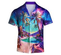 Generisch Camicia casual a maniche lunghe con stampa alla moda per una moda quotidiana e attività all'aperto, Viola scuro, 4XL