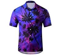 Generisch Camicia casual a maniche lunghe con stampa alla moda per uomo elegante, traspirante, confortevole nella vita di tutti i giorni e nelle attività all'aperto, Viola scuro, L