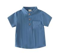 Generisch Camicia casual da ragazzo in stile Henley combinata con colletto alto, maglietta a maniche corte con abbottonatura e tasca sul petto, maglietta estiva per tutti i giorni e il tempo libero