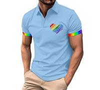 Generisch Camicia casual da uomo a maniche corte con colletto colorato, stampa moderna come top estivo traspirante, Azzurro, L
