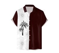 Generisch Camicia casual da uomo a maniche corte con stampa 3D, alla moda, per il tempo libero, resistente alle pieghe, con stampa urbana, top casual versatile per l'uso quotidiano, Vino, M
