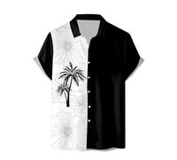 Generisch Camicia casual da uomo a maniche corte con stampa 3D, alla moda, per il tempo libero, resistente alle pieghe, con stampa urbana, top casual versatile per l'uso quotidiano, Nero , L