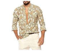 Generisch Camicia casual da uomo con colletto a pressione, a maniche lunghe, abbottonatura, per il tempo libero, colletto alto, tessuto traspirante di qualità, verde, L