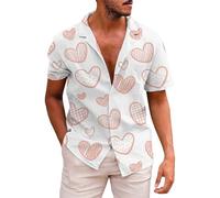 Generisch Camicia casual da uomo per il tempo libero con stampa d'amore, a maniche corte per la primavera, versatile, tessuto di cotone traspirante, ideale per l'uso quotidiano, bianco, XL