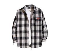 Generisch Camicia casual da uomo primaverile con design a scacchi pratico effetto bottoni tascabili per una moda casual elegante in qualsiasi condizione atmosferica, bianco, XXL
