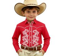 Generisch Camicia casual in jeans in stile western per ragazzi, ideale per le giornate sportive e facile da pulire, Colore: rosso, 4-5 Anni