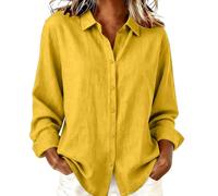 Generisch Camicia casual in misto lino con maniche lunghe e colletto rovesciato, un comodo capo basic versatile per l'estate., giallo., L