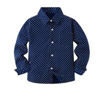 Generisch Camicia classica a maniche lunghe con bottone per il tempo libero per ragazzi come comodo abbigliamento quotidiano, Blu marino, 6-7 Anni