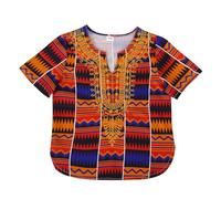 Generisch Camicia classica Africa Dashiki casual ampia per ragazzi e ragazze, a maniche corte, stampa etnica, per il tempo libero, Blu, 1-2 Anni