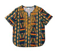 Generisch Camicia classica Africa Dashiki casual ampia per ragazzi e ragazze, a maniche corte, stampa etnica, per il tempo libero, giallo., 4-5 Anni