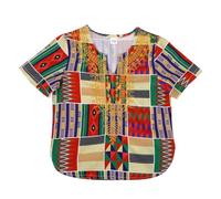Generisch Camicia classica Africa Dashiki casual ampia per ragazzi e ragazze, a maniche corte, stampa etnica, per il tempo libero, cachi, 2-3 Anni