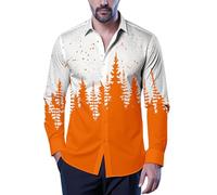 Generisch Camicia con stampa a maniche lunghe per occasioni festive con design stagionale, vestibilità comoda come top per il tempo libero per incontri sociali, Colore: arancione., XXL
