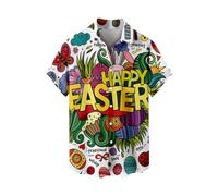 Generisch Camicia corta maschile primavera-pasqua con camicia stampata a monopetto con tasca, bianco, 3XL