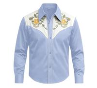 Generisch Camicia da cowboy western per ragazzi, a maniche lunghe, stile classico denim, abbottonatura, ideale per giovani ranch, abbigliamento outdoor, Azzurro, 6-7 Anni