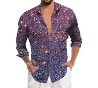 Generisch Camicia da discoteca, da uomo, a maniche lunghe, lucida, per il tempo libero, per carnevale, discoteca, festival musicali, paillettes 70s, cosplay, Halloween, feste