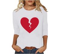 Generisch Camicia da donna a maniche 3/4, oversize, primaverile, con amore, a forma di cuore, a tunica, Hip Hop Y2k, estiva, a maniche lunghe, per il tempo libero, in viaggio, Bianco 87, M