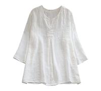 Generisch Camicia da donna a maniche lunghe con scollo a V, tinta unita, tessuto comodo, ideale per l'uso quotidiano, design senza tempo, versatile, adatta per il lavoro nel tempo libero, bianco, 5XL