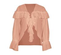 Generisch Camicia da donna dal design francese, elegante scollo a volant, vestibilità ampia, elegante dettaglio cravatta, casual, top per donne nella vita di tutti i giorni, ufficio, vacanze