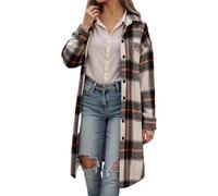 Generisch Camicia da donna in flanella, giacca autunnale, alla moda, a quadri, per il tempo libero, alla moda, leggera, casual, per le mezze stagioni, per lo streetwear e per il tempo libero, bronzo