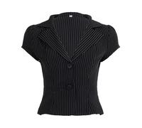 Generisch Camicia da donna per il tempo libero, stile birra, a maniche corte, a righe, con profondo scollo a V, design cinching per tutti i giorni, feste, Nero , S