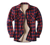 Generisch Camicia da lavoro da uomo a quadri, termica, con tasche, in lana di montone, a quadri, in flanella spessa, imbottita, in pile, giacca da escursionismo, autunno, inverno, giacca da uomo