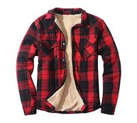 Generisch Camicia da lavoro da uomo a quadri, termica, con tasche, in lana di montone, a quadri, in flanella spessa, imbottita, in pile, giacca da escursionismo, autunno, inverno, giacca da lavoro