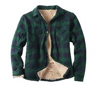 Generisch Camicia da lavoro da uomo a quadri, termica, con tasche, in lana di montone, a quadri, in flanella spessa, imbottita, in pile, giacca da escursionismo, autunno, inverno, giacca da lavoro