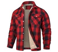 Generisch Camicia da lavoro da uomo a quadri, termica, con tasche, in lana di montone, a quadri, in flanella spessa, imbottita, in pile, giacca da escursionismo, autunno, inverno, giacca da uomo