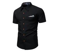 Generisch Camicia da lavoro, da uomo, per il tempo libero, per matrimonio, blocco di colore, per ufficio, casual, formale, smoking, camicia da uomo, vestibilità stretta, camicia estiva, O nero., L