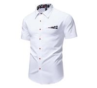 Generisch Camicia da lavoro, da uomo, per il tempo libero, per matrimonio, blocco di colore, per ufficio, casual, formale, smoking, camicia da uomo, vestibilità stretta, camicia estiva, O bianco., XL