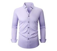 Generisch Camicia da lavoro da uomo, slim fit, elasticizzata: camicia da lavoro con bottoni, a maniche lunghe, con colletto rovesciato, in tinta unita, per il tempo libero, elegante, classica e comoda