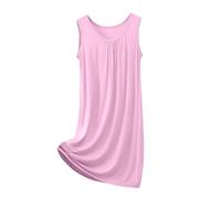 Generisch Camicia da notte da donna, a maniche lunghe, comoda, girocollo, senza maniche, casual, basic da donna, a maniche corte, colore nero, Rosa chiaro., 7XL