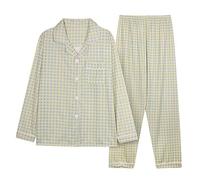 Generisch Camicia da notte da donna a maniche lunghe con abbottonatura, camicia da notte da donna a maniche lunghe, set da due pezzi stampato, biancheria da notte con colletto rovesciato, pigiama