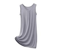 Generisch Camicia da notte da donna, comoda, girocollo, senza maniche, casual, basic da notte, da donna, in raso lucido, grigio., 4XL