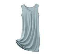 Generisch Camicia da notte da donna, comoda, girocollo, senza maniche, casual, basic da notte, da donna, in raso lucido, Verde chiaro, XL