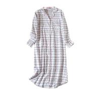 Generisch Camicia da notte da donna con scollo rotondo, abito morbido a maniche lunghe, pigiama invernale, morbido e spesso, per la casa stampato, per il tempo libero, bianco, XL