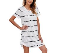 Generisch Camicia da notte da donna, corta, elegante, delicata sulla pelle, comoda, a righe, leggera, elegante, a maniche corte, taglie forti, bianco, 5XL
