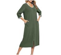Generisch Camicia da notte da donna di lusso in tessuto morbido con design elegante per un comfort riposante, relax nelle proprie quattro pareti come comodo pigiama, verde militare, L