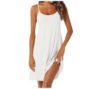 Generisch Camicia da notte da donna estiva in cotone, senza maniche, con spalline sottili, abito da notte, girocollo, tinta unita, per dormire, A01 bianco., XL