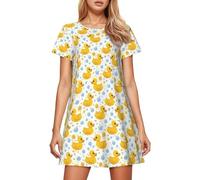 Generisch Camicia da notte da donna morbida senza maniche con stampa per un sonno confortevole e riposante in ogni stagione, giallo., L