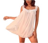 Generisch Camicia da notte da donna senza maniche con design in pizzo, biancheria da notte comoda per dormire, scollo a V, delicate balze, elegante moda per il tempo libero, bianco, XL