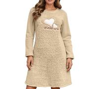 Generisch - Camicia da notte in flanella da donna, spessa, per autunno e inverno, a maniche lunghe, in pile, calda, a manica lunga, in tinta unita, per la casa, streetwear, a collo tondo, pullover