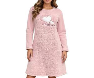 Generisch - Camicia da notte in flanella da donna, spessa, per autunno e inverno, a maniche lunghe, in pile caldo, pullover, tinta unita, da casa, da strada, a girocollo, felpa, maglione, O rosa., L