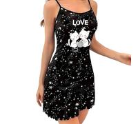 Generisch Camicia da notte in raso, senza maniche, con spalline sottili, profonda scollatura sulla schiena per un sonno confortevole e rilassante, Nero , S